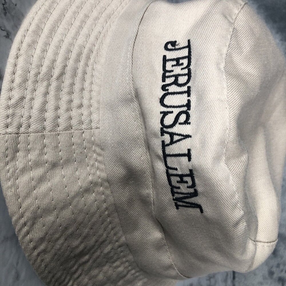 Jerusalem Embroidered Beige Bucket Hat With Back Zip & Inner Pocket - Picture 8 of 8